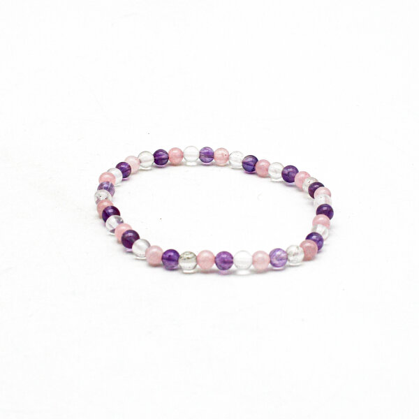 Armband Rosenquarz, Bergkristall und Amethyst Kugeln 4 mm