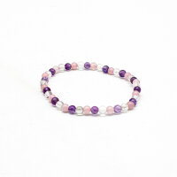 Armband Rosenquarz, Bergkristall und Amethyst Kugeln 4 mm