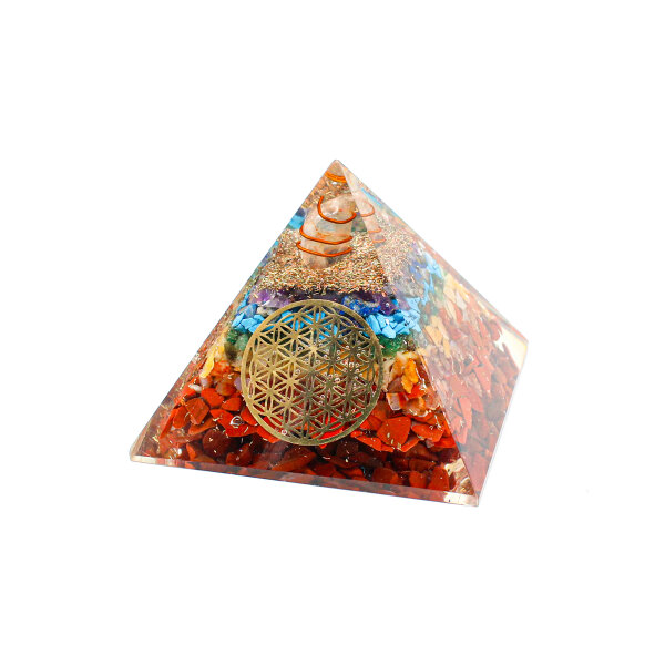 Pyramide Chakra Orgonit  7 x 7 cm mit Gravur Blume des Lebens