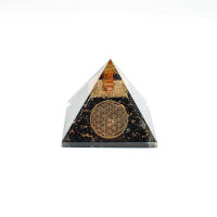 Pyramide Turmalin schwarz Orgonit 7 x 7 cm mit Gravur Blume des Lebens