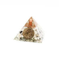 Pyramide Mondstein Orgonit 7 x 7 cm mit Gravur Blume des Lebens
