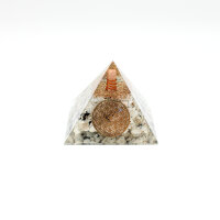 Pyramide Mondstein Orgonit 7 x 7 cm mit Gravur Blume des Lebens