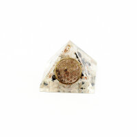 Pyramide Mondstein Orgonit 4 x 4 cm mit Gravur Blume des Lebens