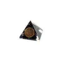 Pyramide Turmalin schwarz Orgonit 4 x 4 cm mit Gravur Blume des Lebens