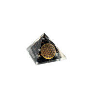 Pyramide Turmalin schwarz Orgonit 4 x 4 cm mit Gravur Blume des Lebens