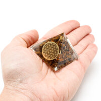 Pyramide Tigerauge Orgonit 4 x 4 cm mit Gravur Blume des Lebens