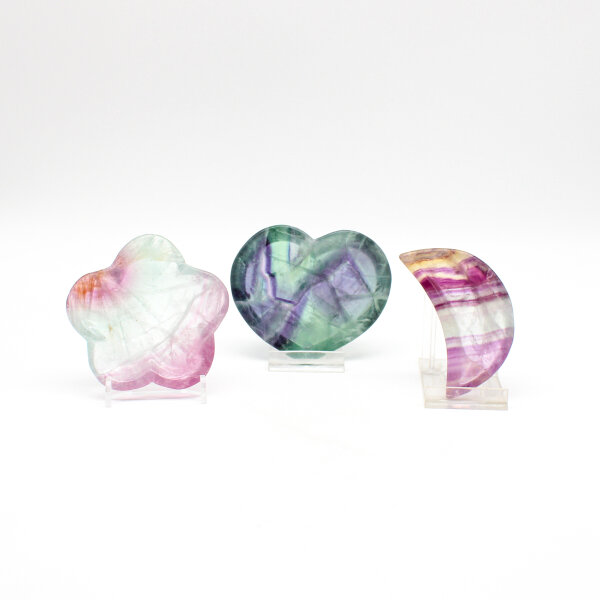 Schalen Regenbogenfluorit poliert, verschiedene Größen und Formen