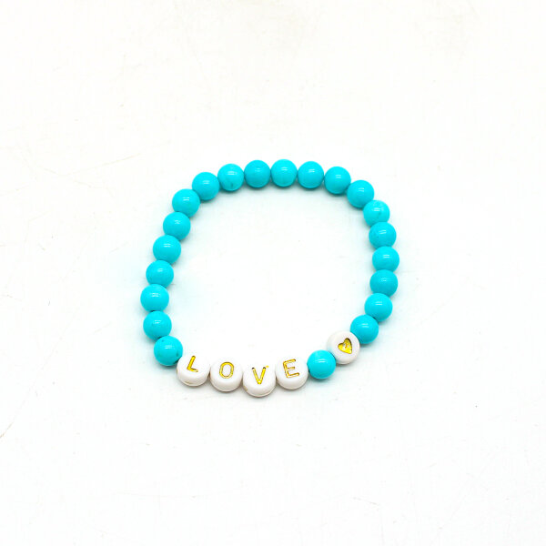 Armband Howlith gef., Kugeln 6 mm, mit LOVE und Herz, für Kinder