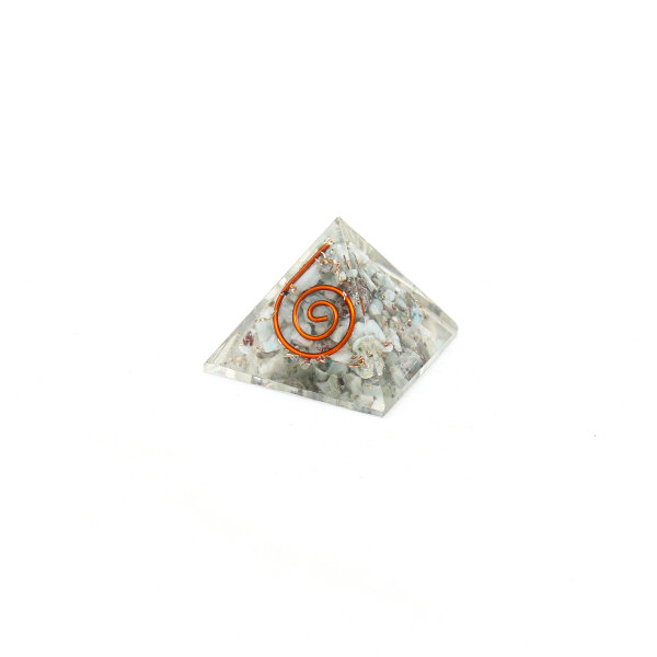 Pyramide Larimar Orgonit 3 x 3 cm mit Kupferspirale