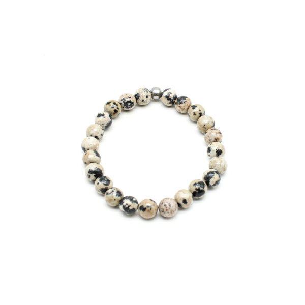 Armband Dalmatiner Jaspis Kugeln 8 mm und Edelstahl Kugel
